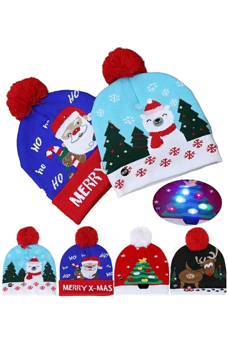 Christmas LED Light-Up Single Pom Short Beanie