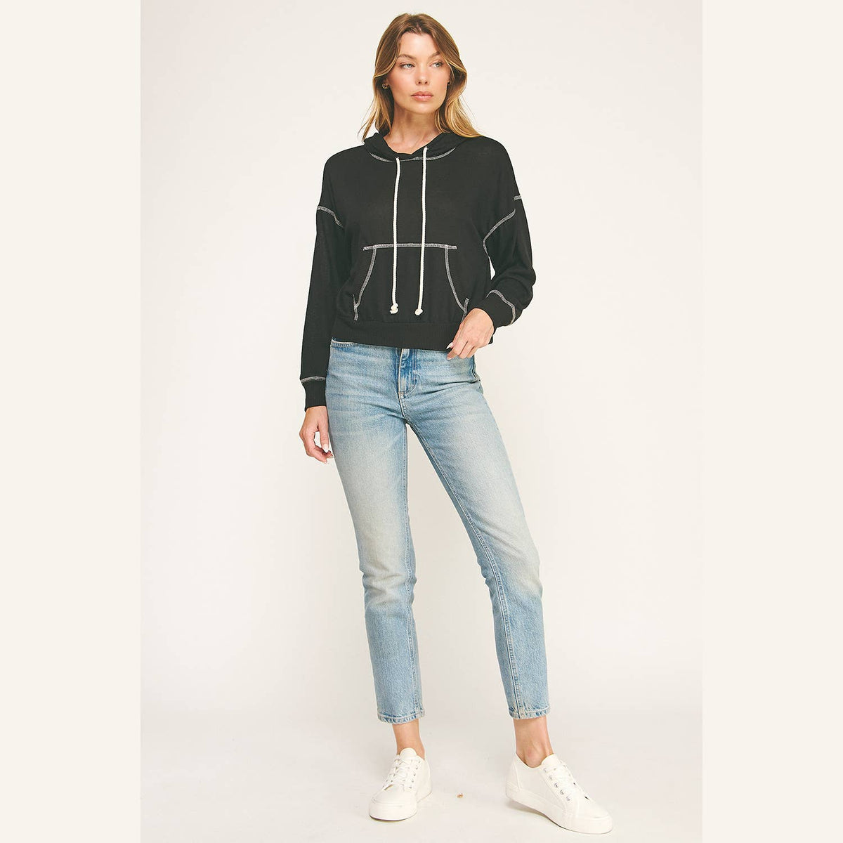 Urban Cozy Cuffed Hoodie Cropped Pullover