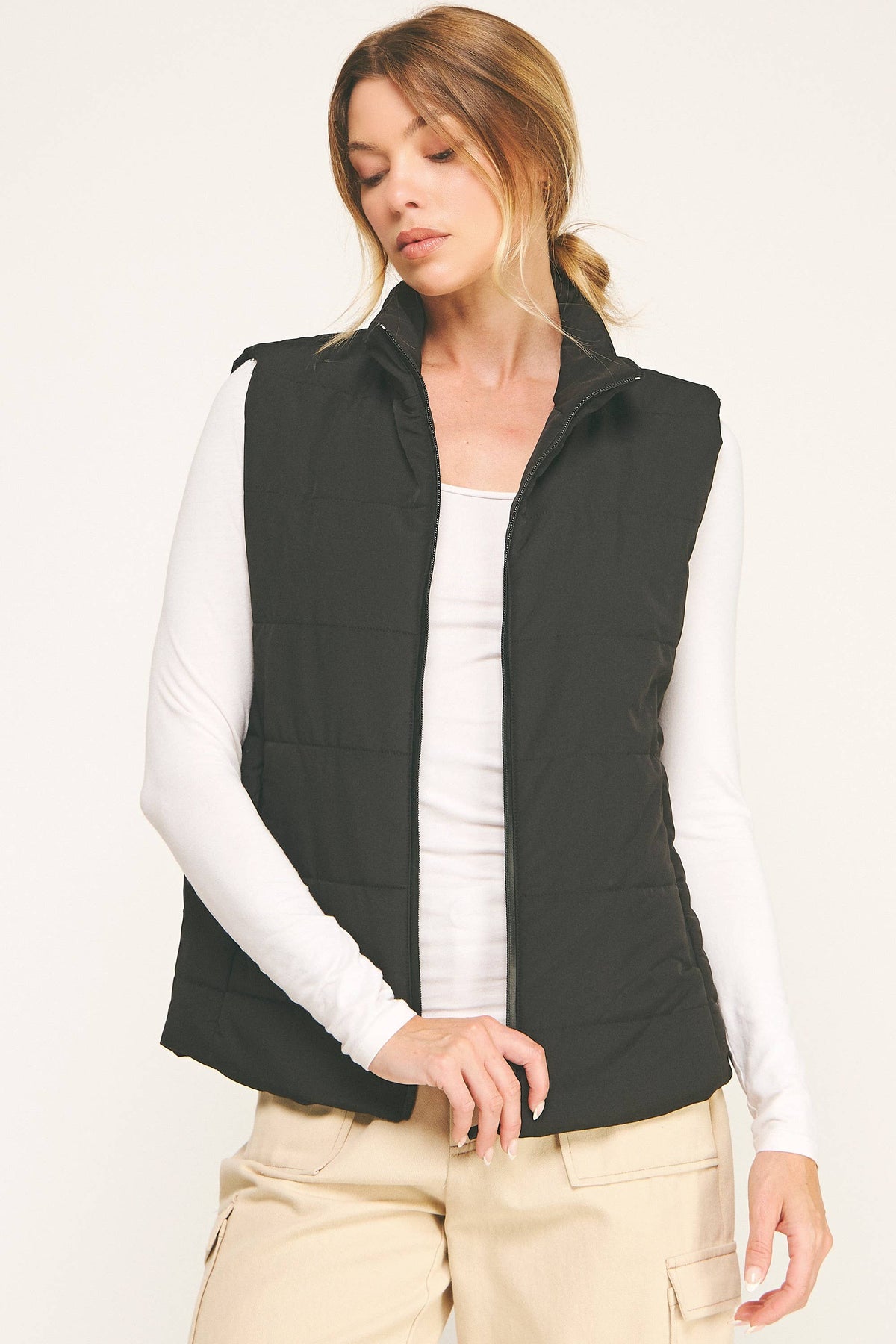 Contrast Zip Cropped Puffer Vest (variety of colors)