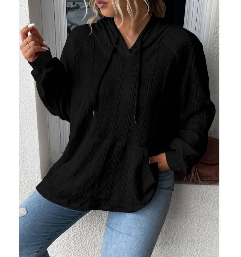 Relaxed Textured Pocket Hooded Loose Sweatshirt