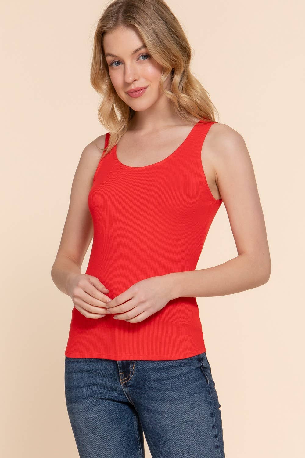 Double Scoop Neck Knit Tank Top