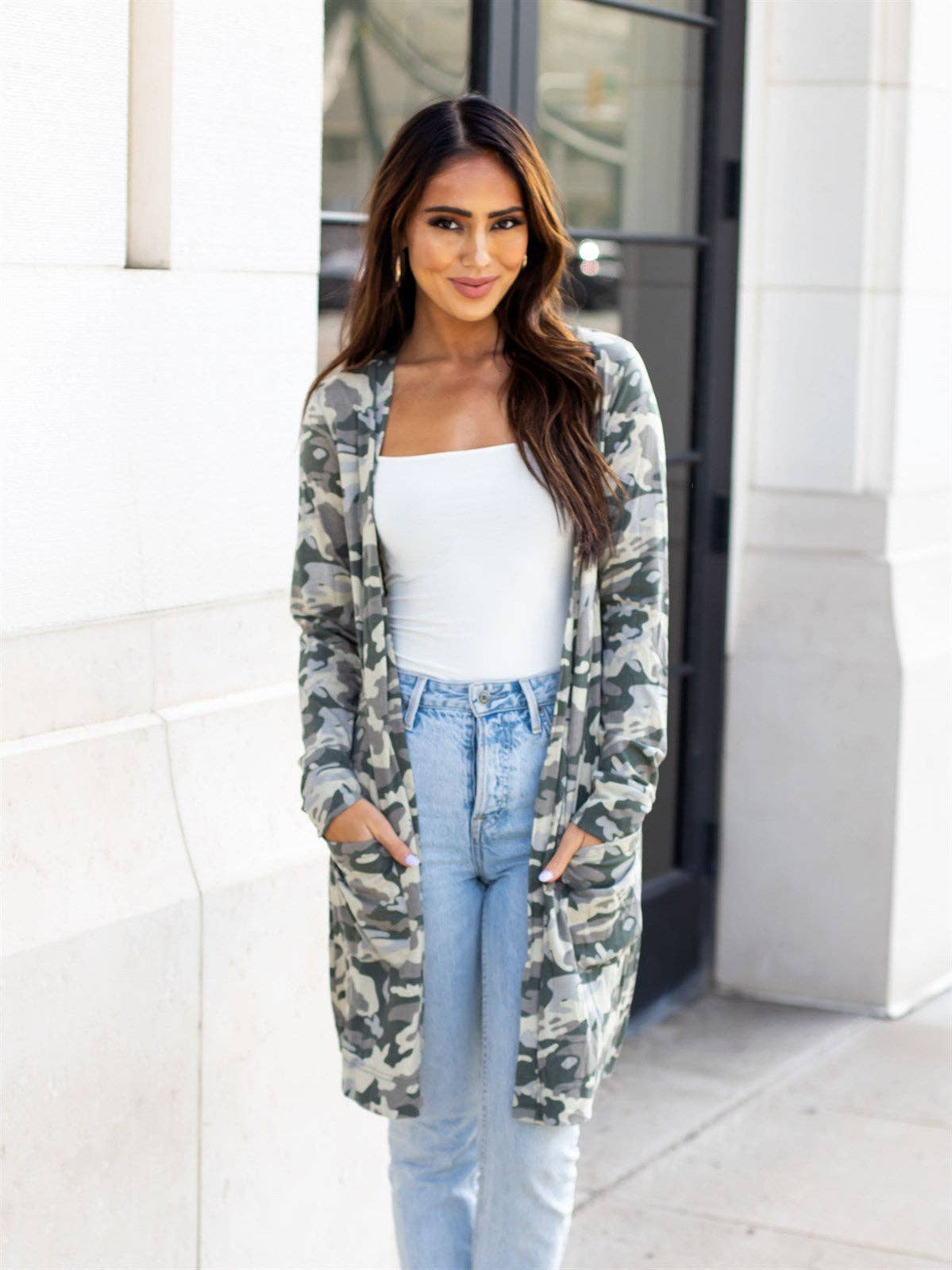 Camo Cardigan with Pockets