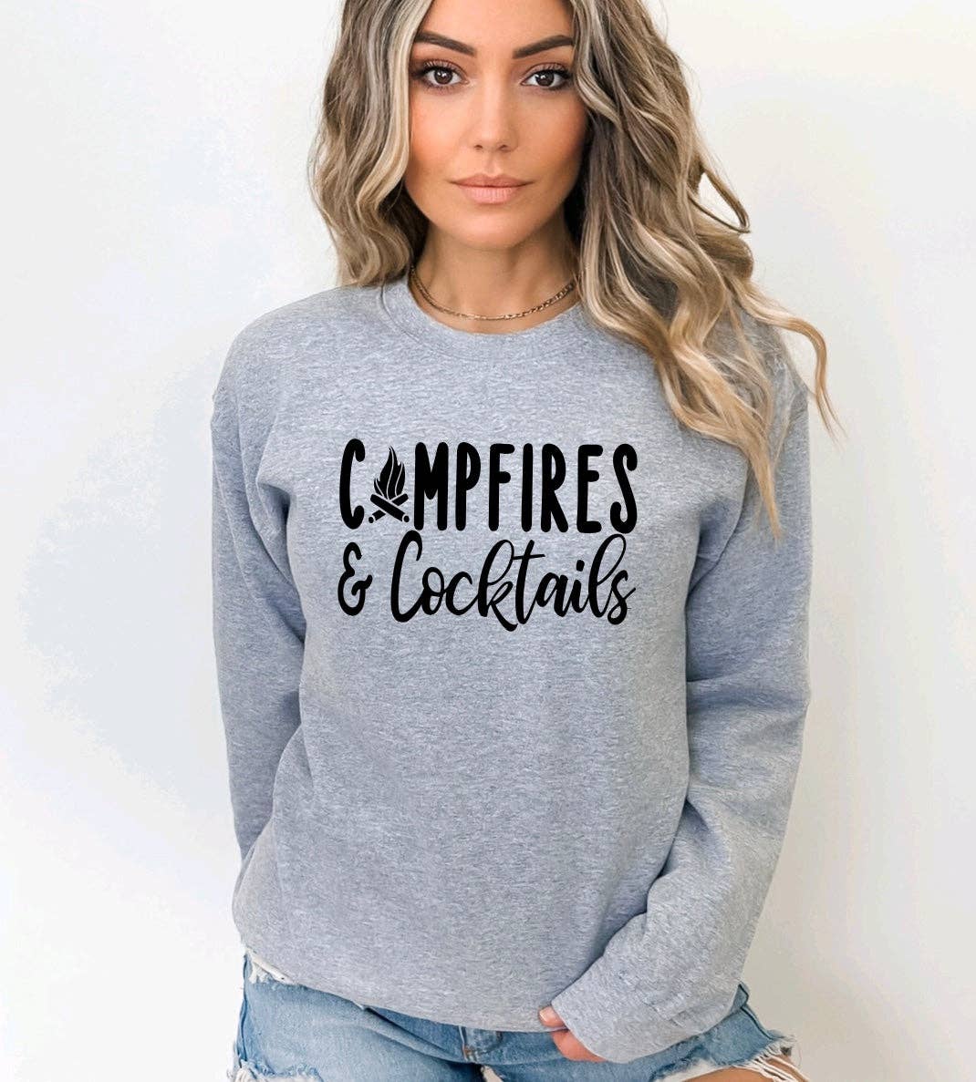 Campfires and Cocktails- Unisex Crewneck for Camping Lovers