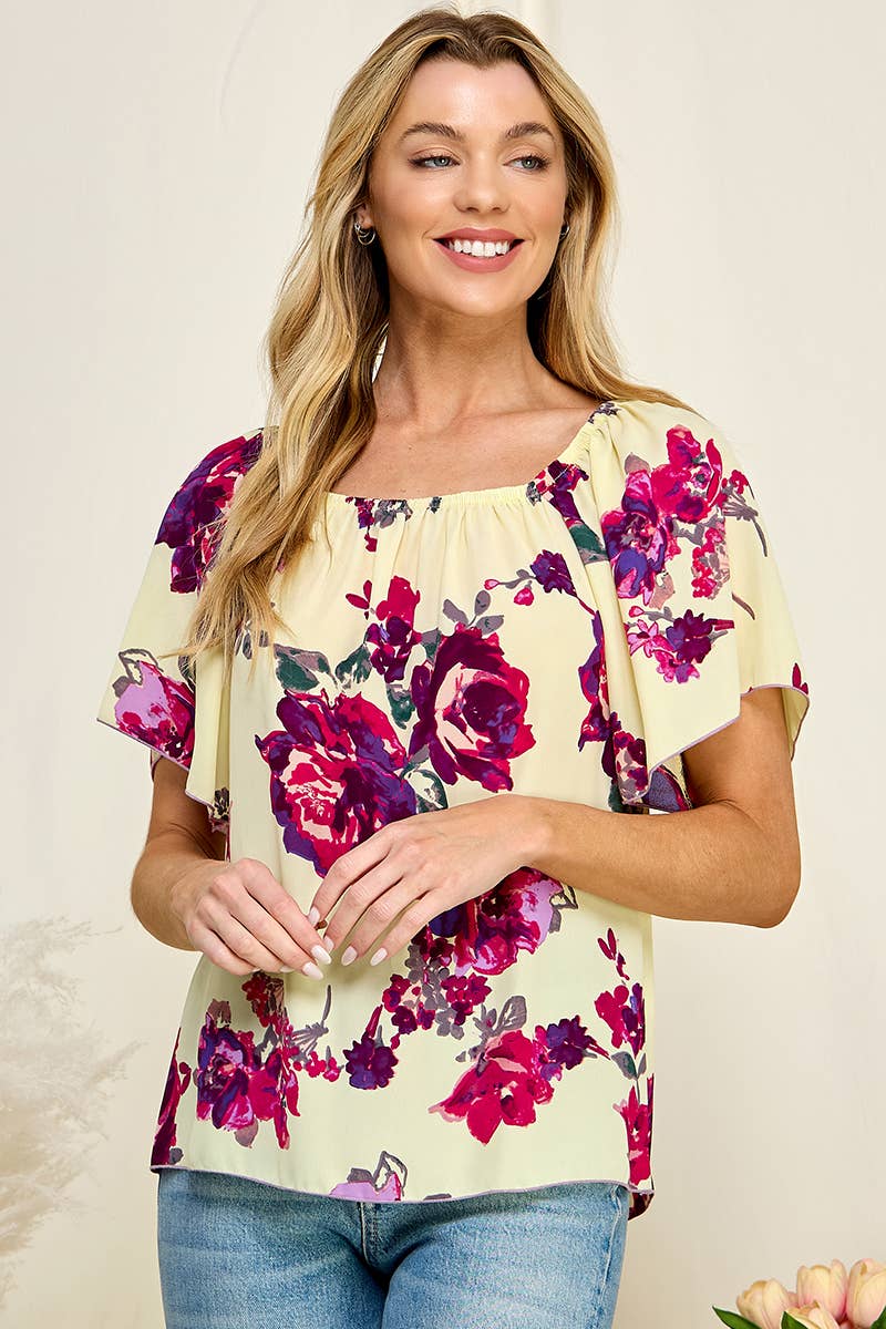 Lightweight Floral Top with Short Sleeves