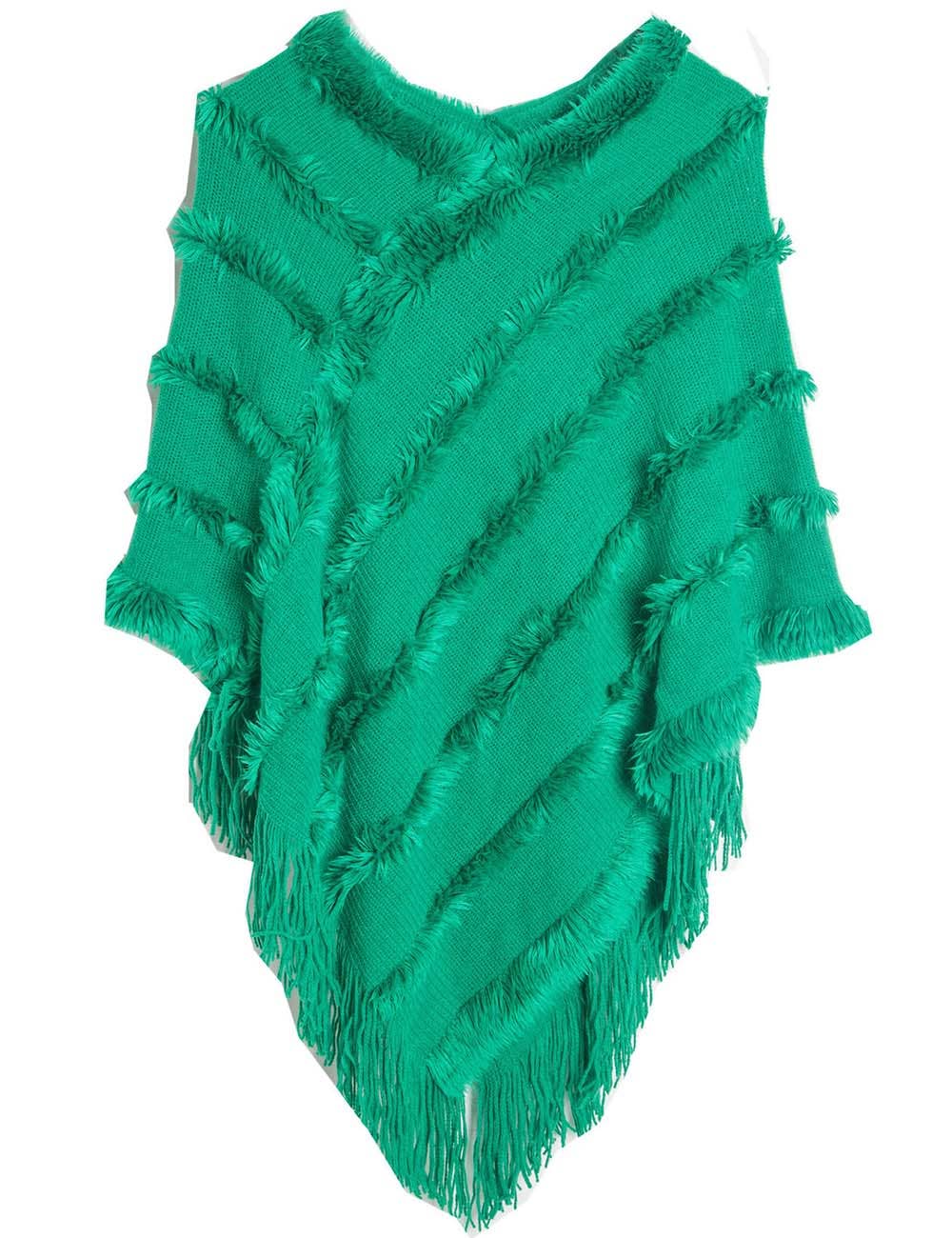 Tassel Trim Shawl with V-Neck and Hood