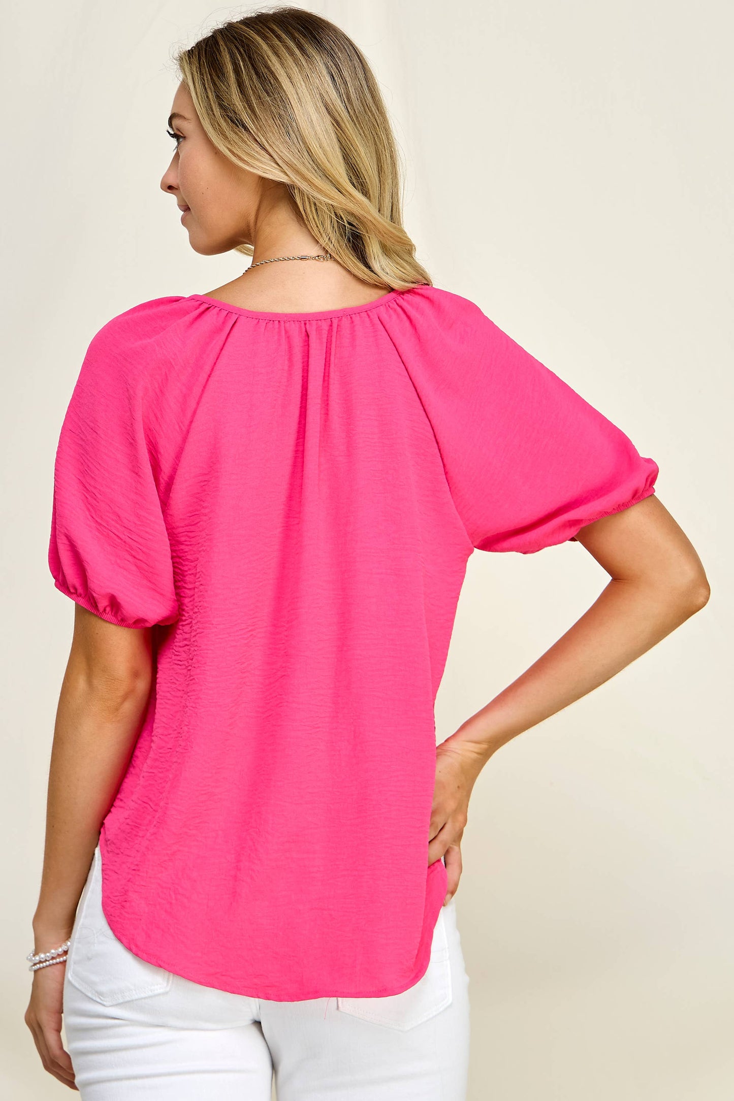 Plus Size Button Blouse with Puff Sleeves