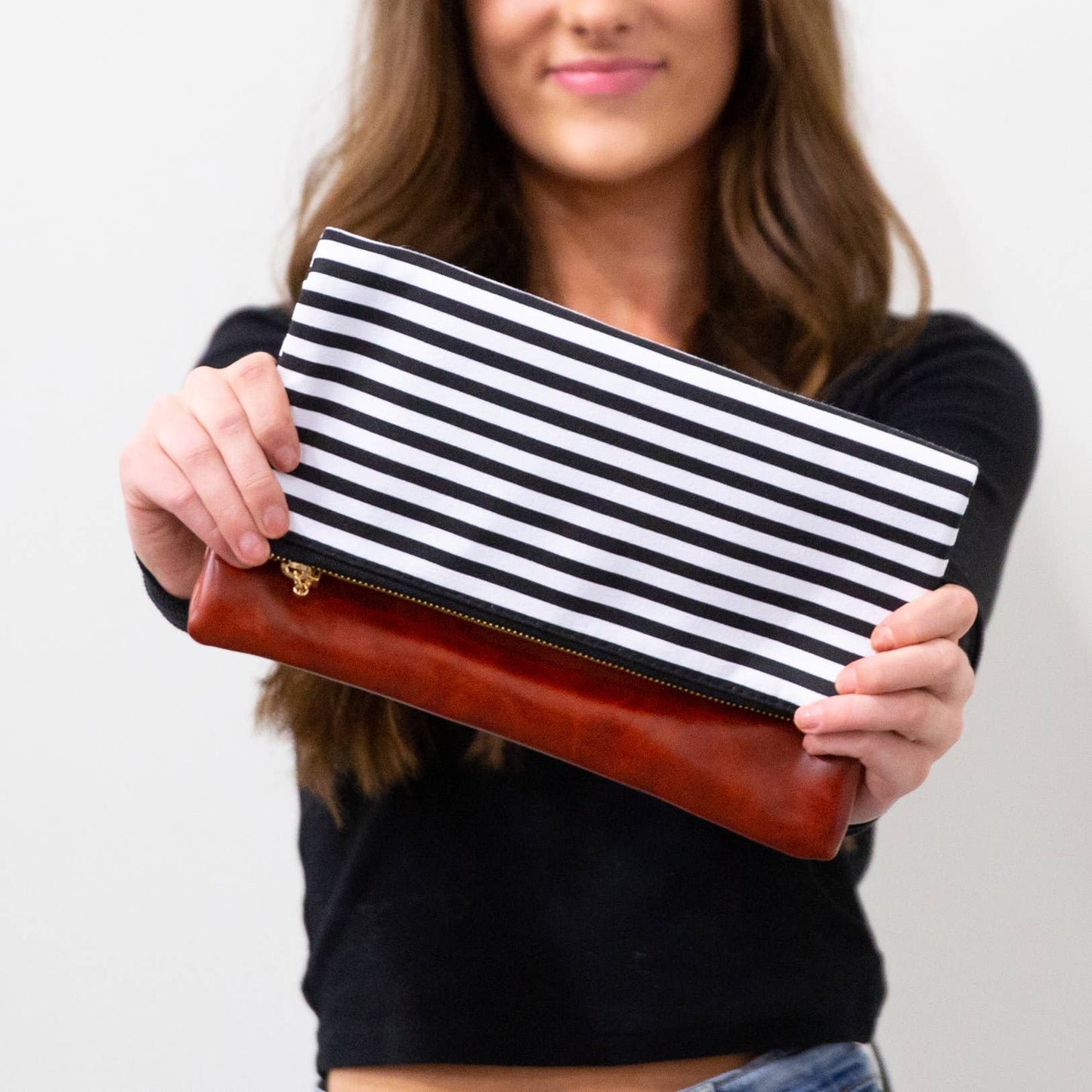 Fold Over Stripe Clutch Purse