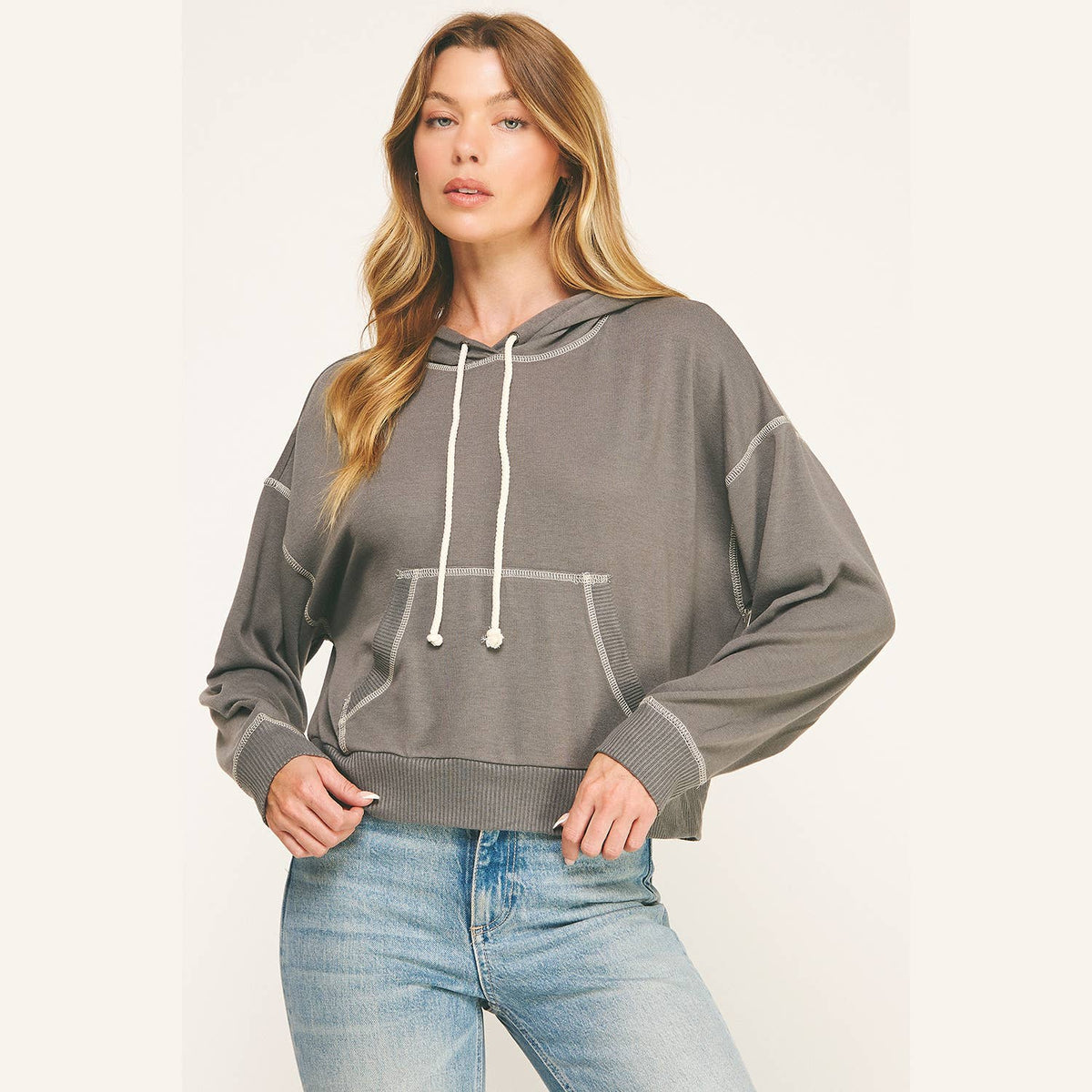 Urban Cozy Cuffed Hoodie Cropped Pullover
