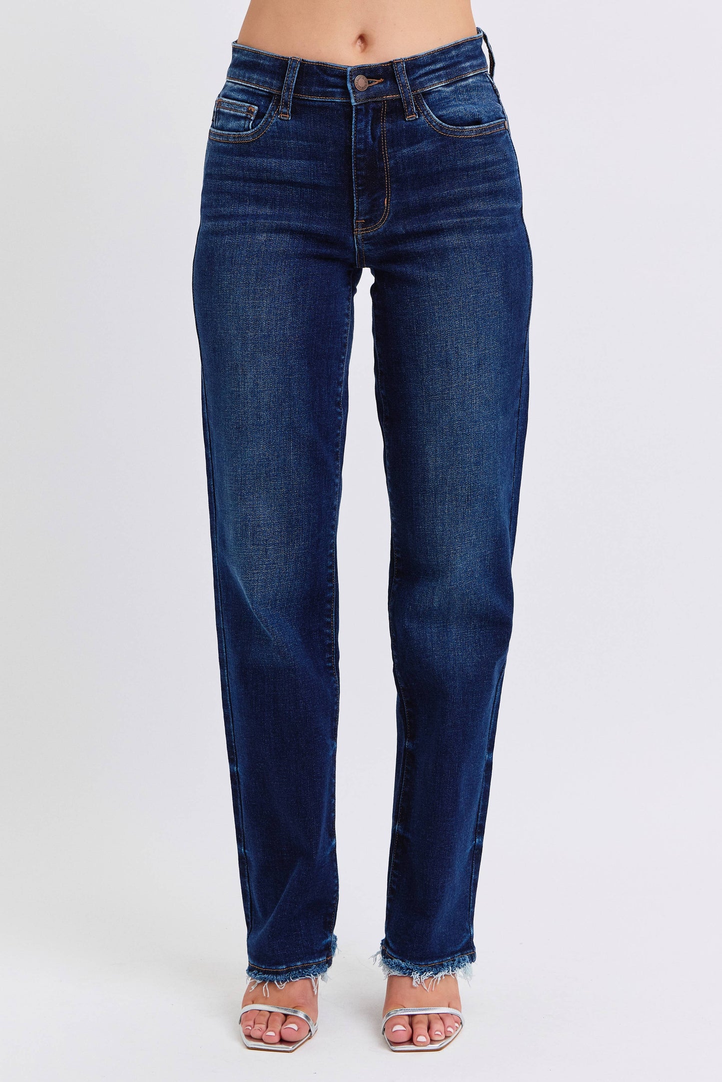 Judy Blue Mid Rise Straight Leg with Fray Hem (32" inseam)