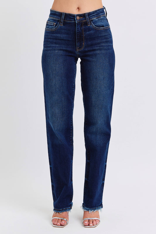 Judy Blue Mid Rise Straight Leg with Fray Hem (32" inseam)