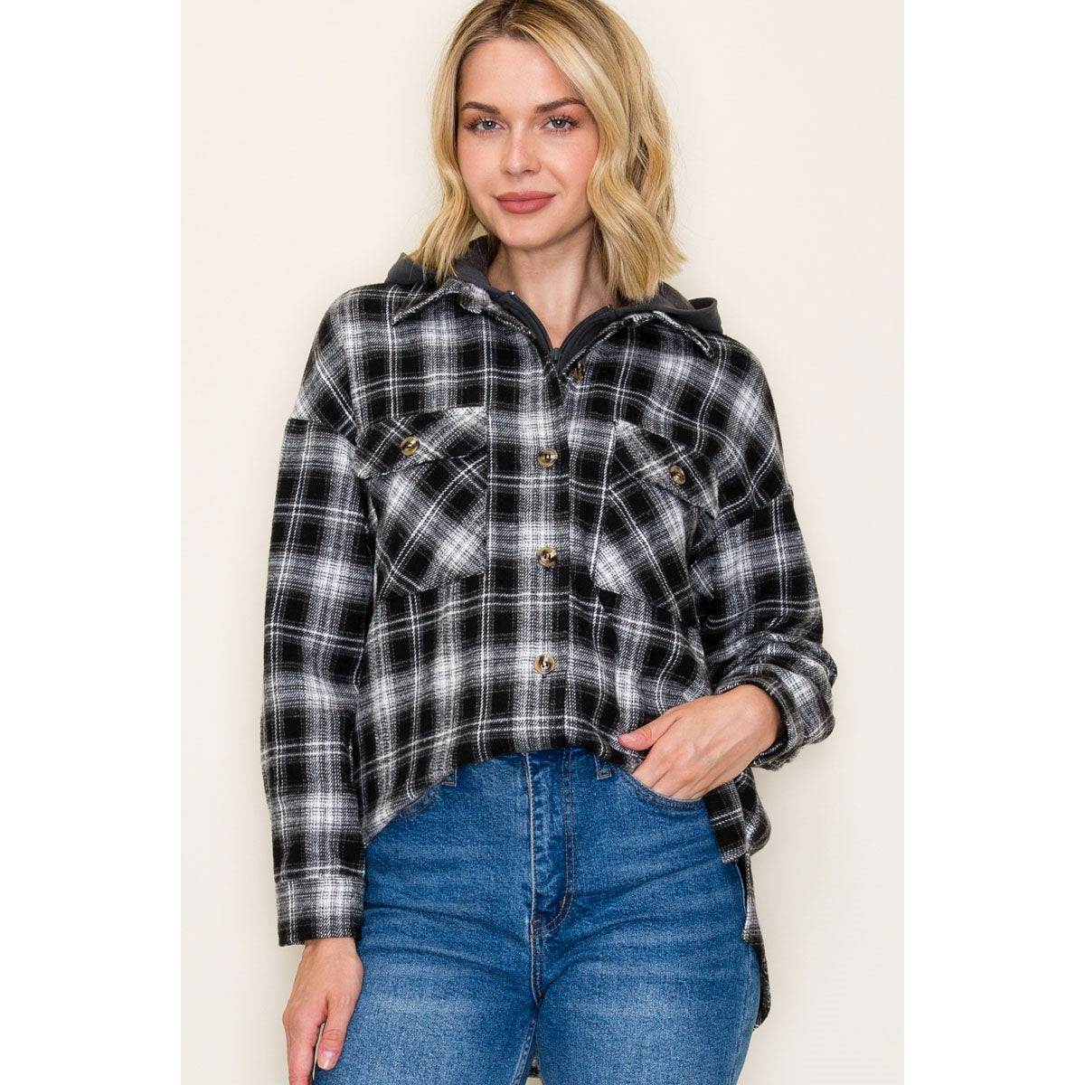 Twofer French Terry Plaid Jacket