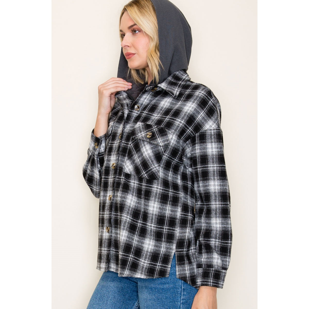 Twofer French Terry Plaid Jacket