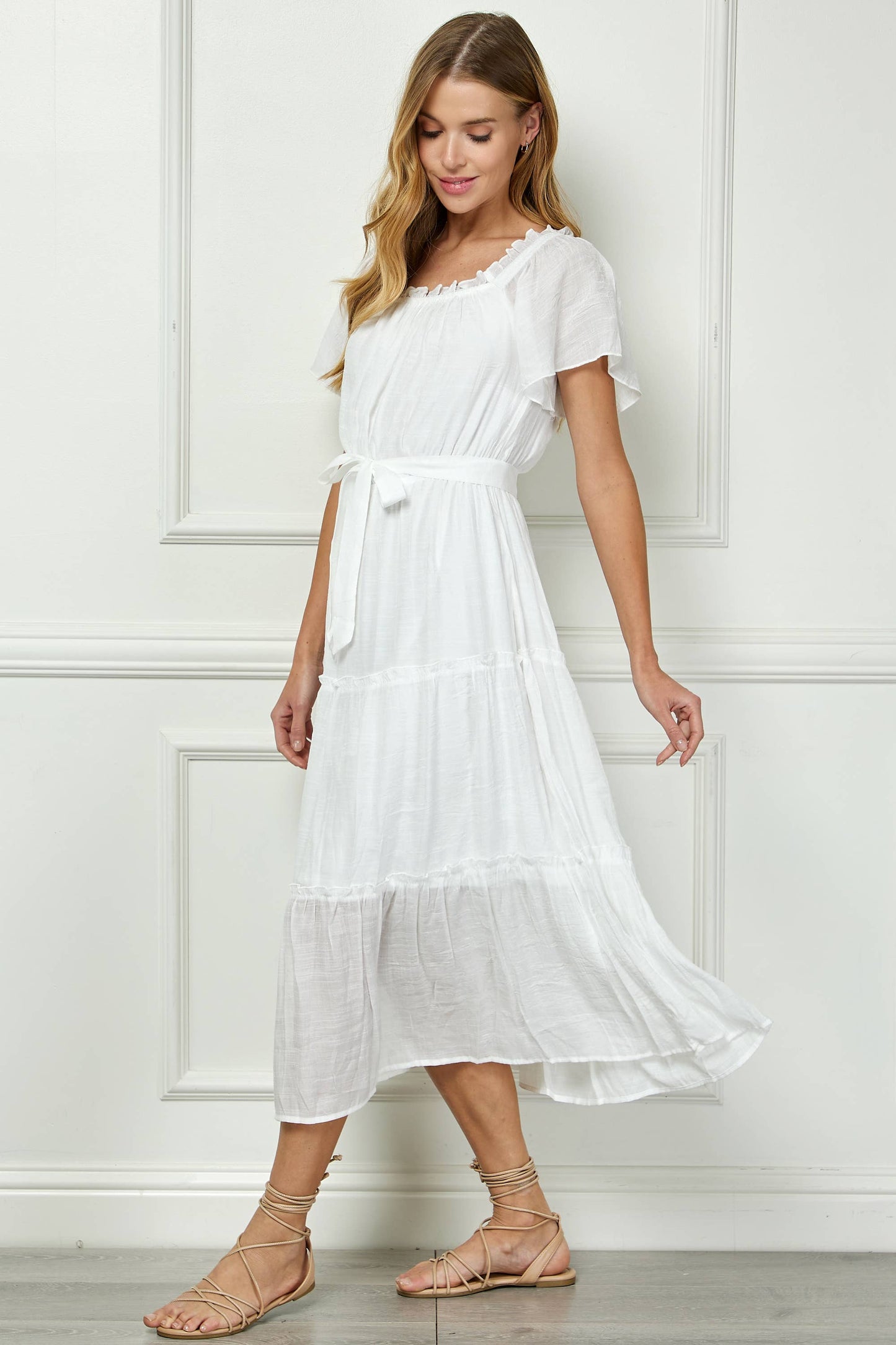 Ruffled Tiered Cropped Maxi Dress with Lining