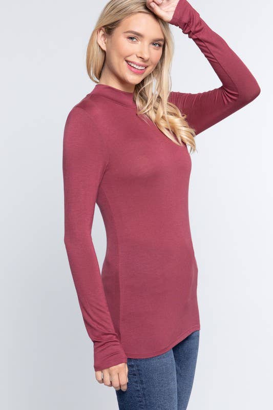 Long Sleeve Mock Neck Rayon Spandex Jersey Top