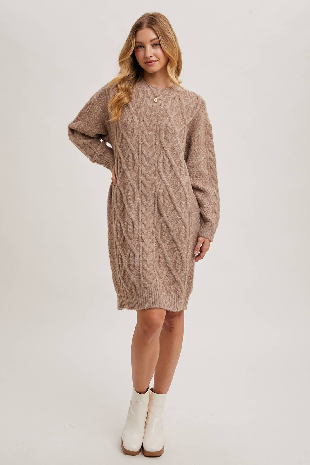 Cable Knit Sweater Midi Dress (Birch)