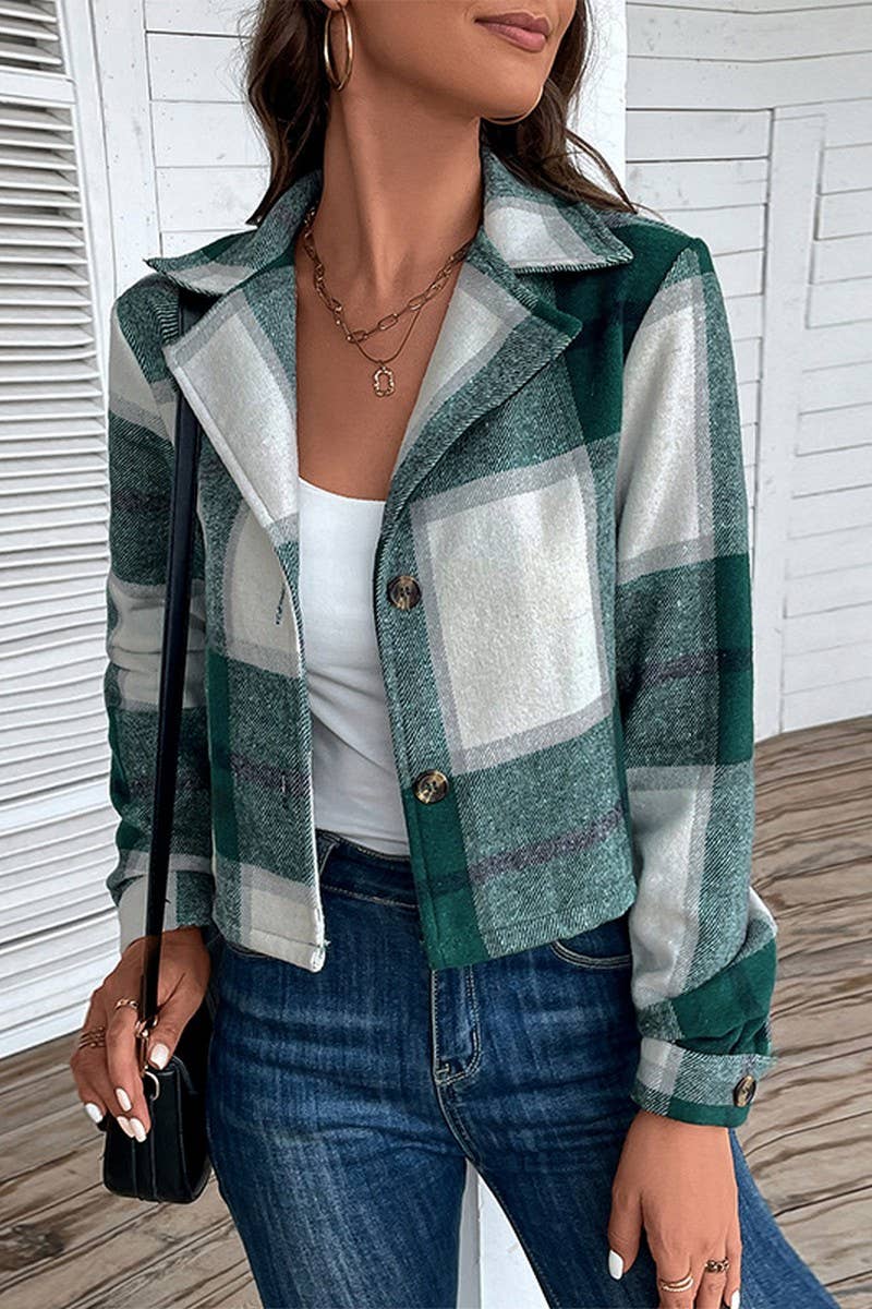 Short Plaid Vintage Lapel Cardigan Coat