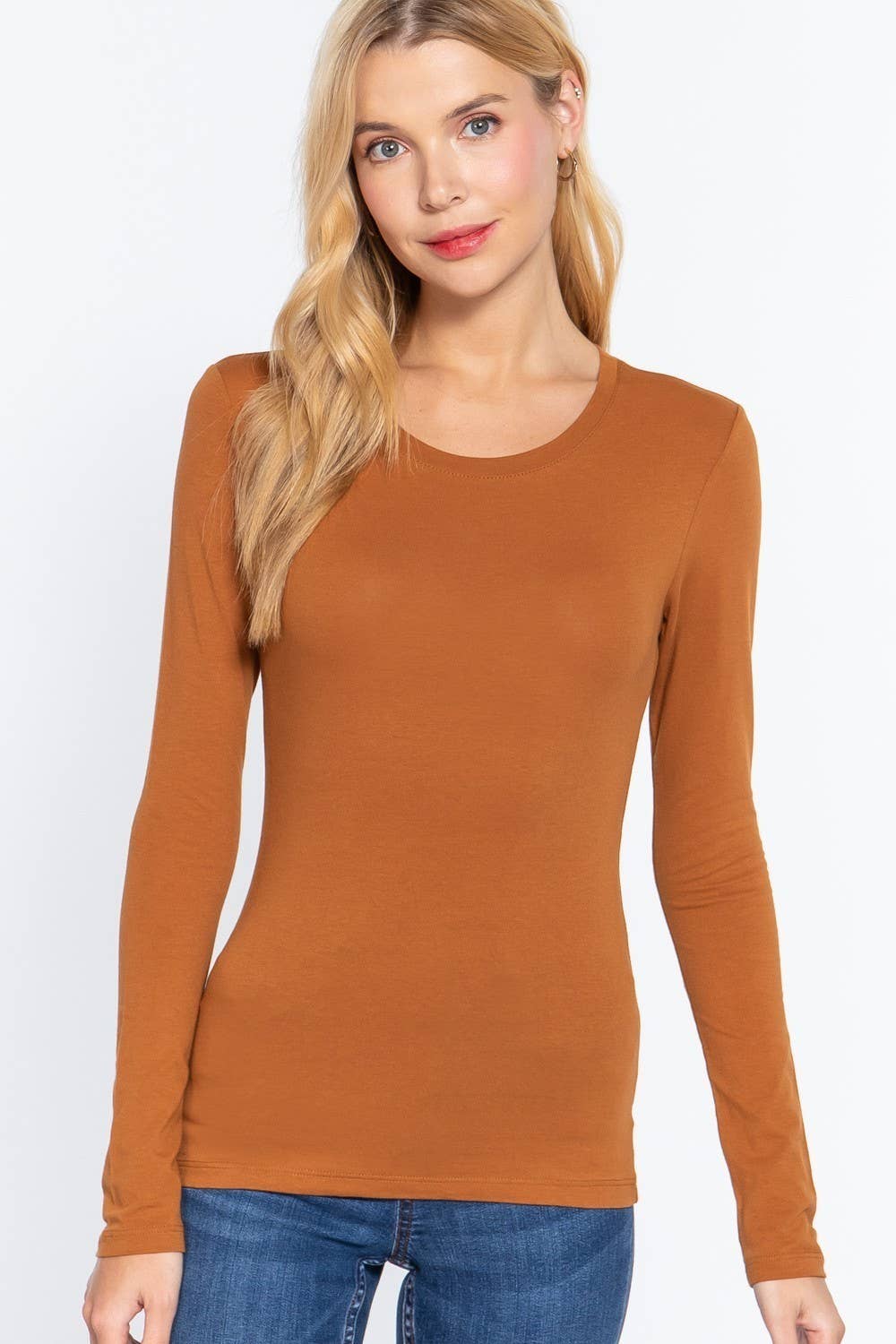 Long Sleeve Crew Neck Cotton Spandex Jersey Top