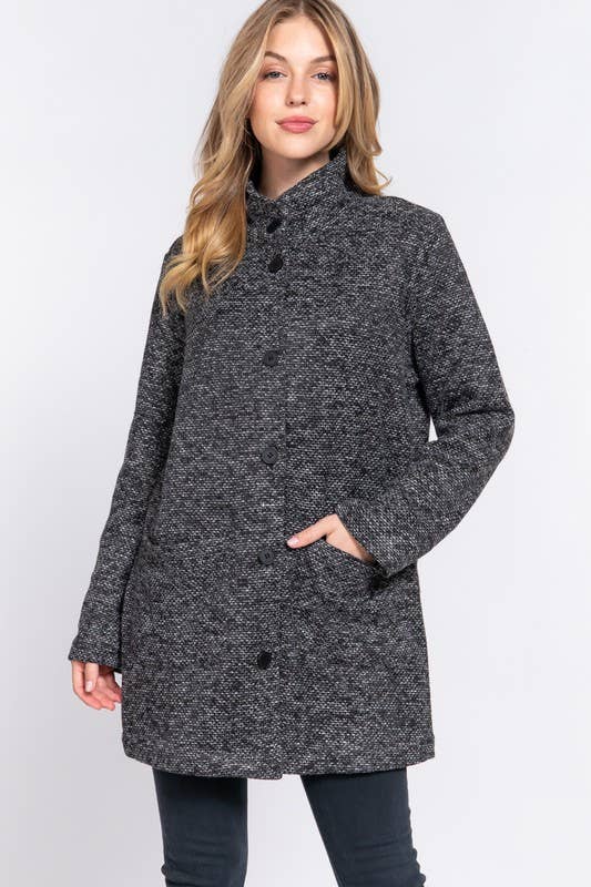 Long Sleeve High Neck Button Down Coat