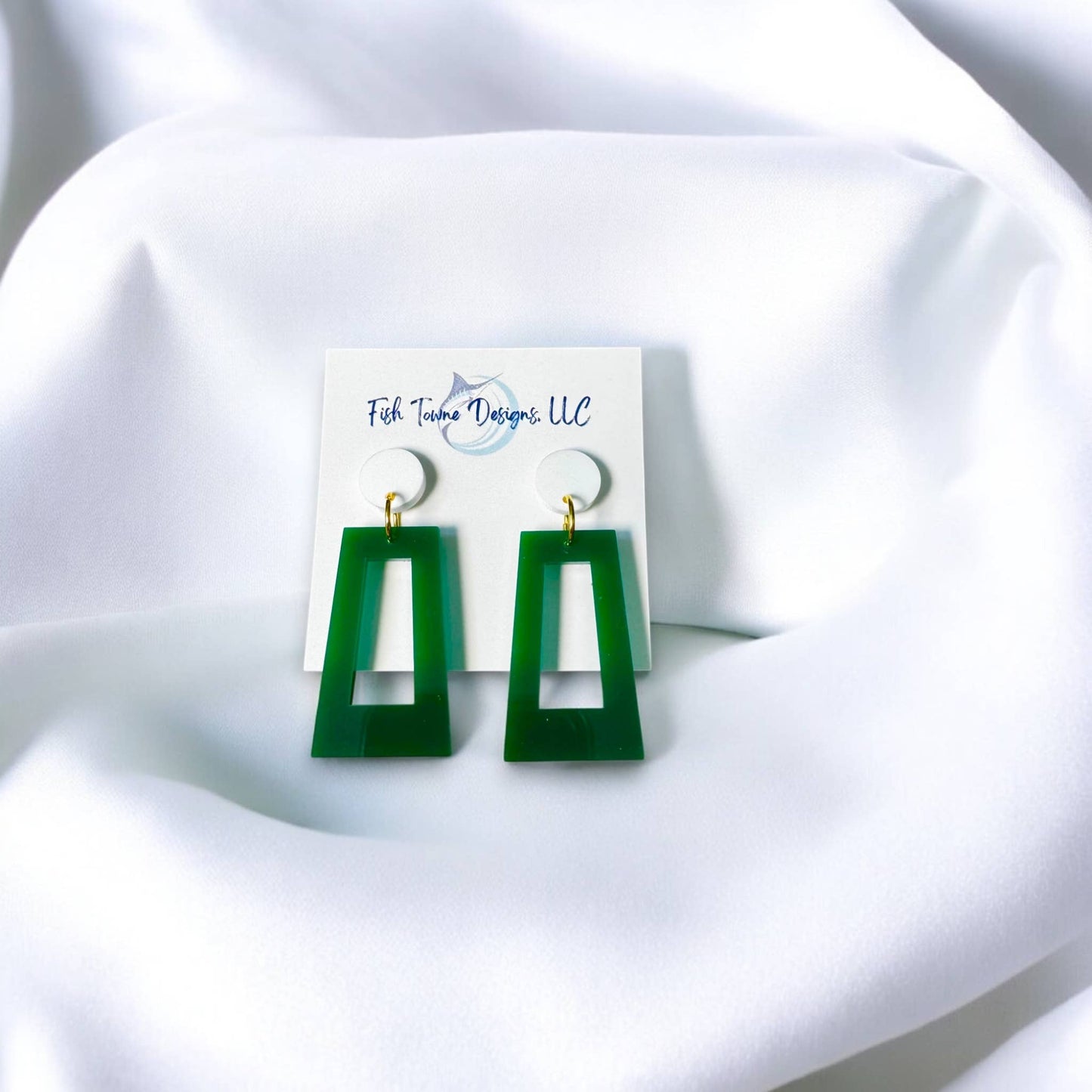 Green & White Acrylic Game Day Earrings: Small Circles