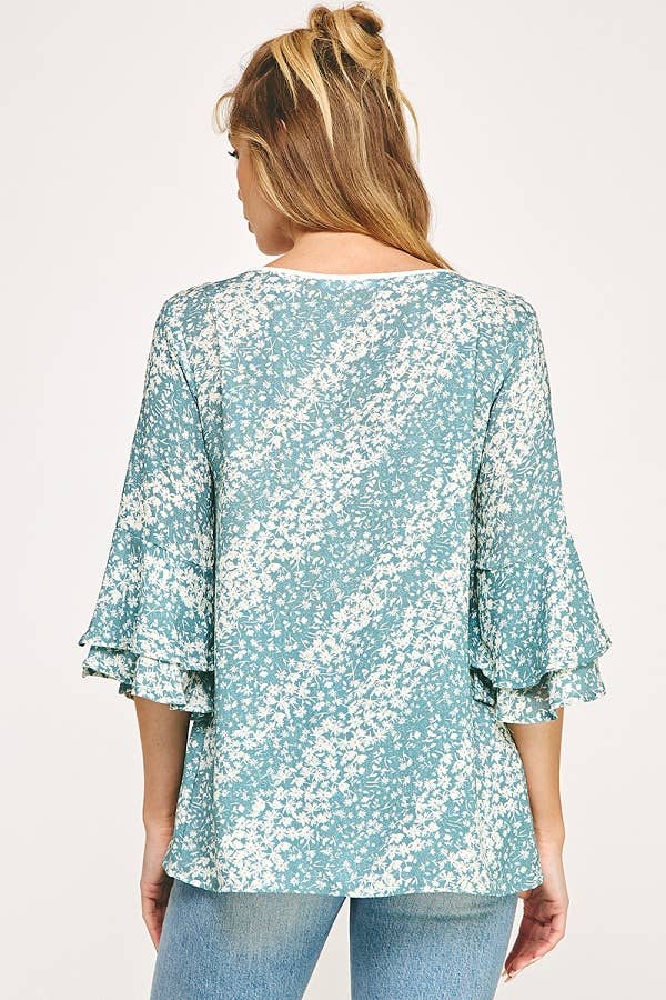 Floral V-neck Button Top Blouse