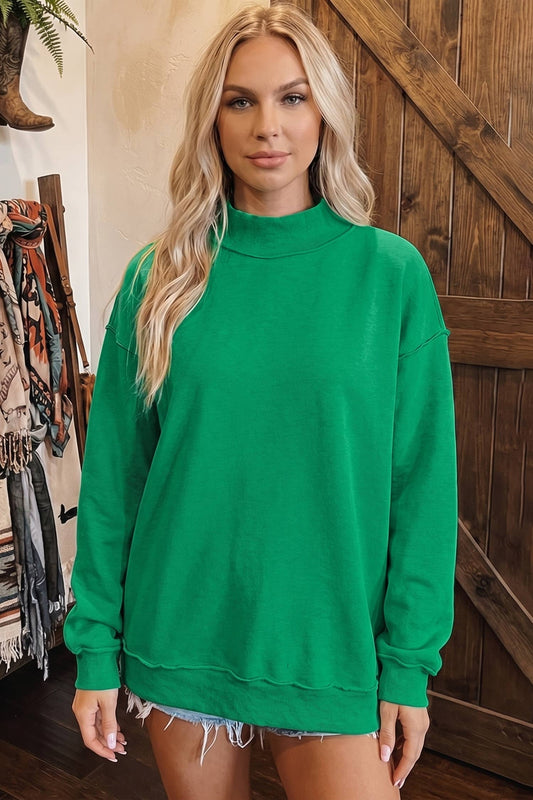 Oversize Drop Shoulder Reversible Mock Neck Sweatshirt (kelly green)