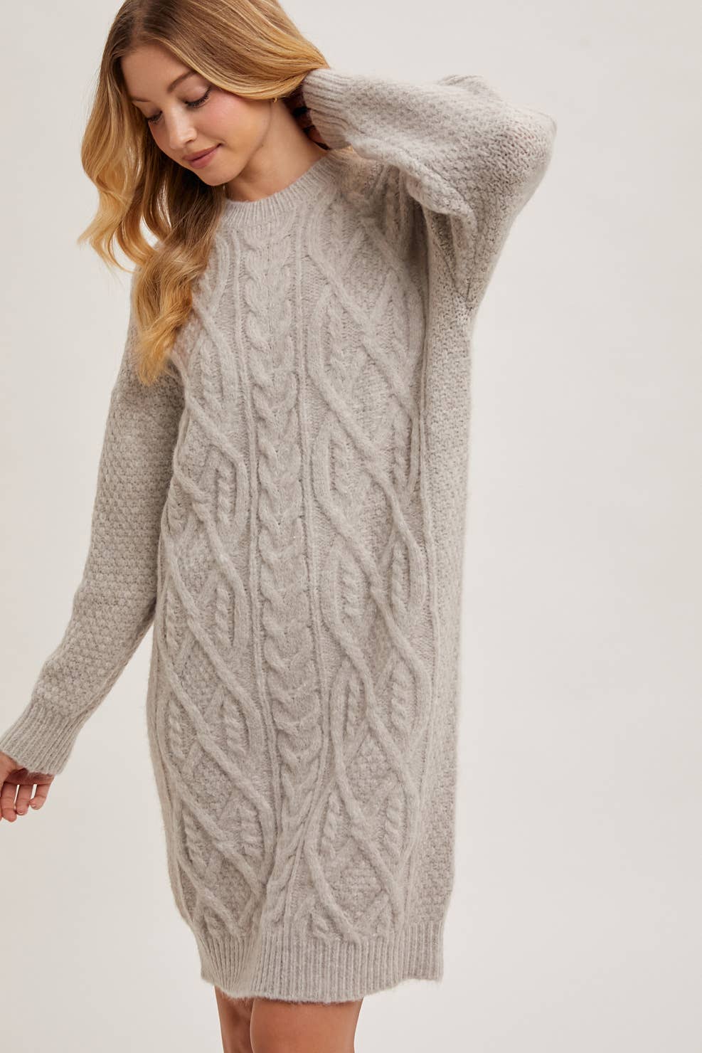 Cable Knit Sweater Midi Dress (Birch)