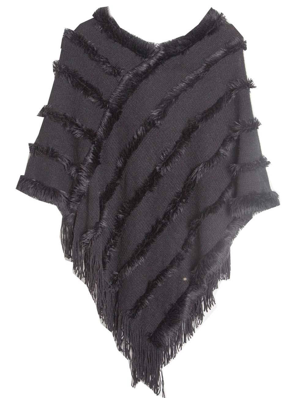 Tassel Trim Shawl with V-Neck and Hood