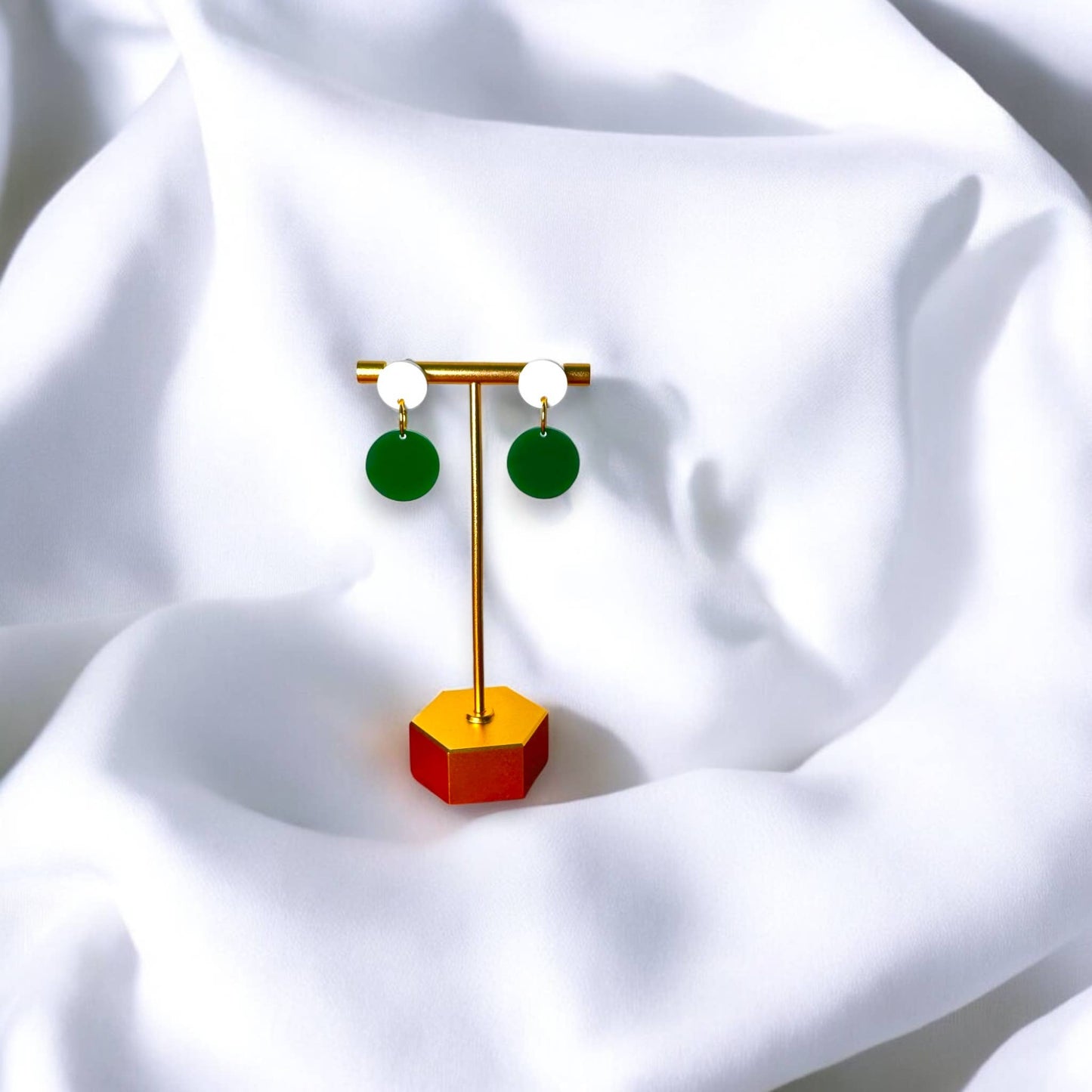 Green & White Acrylic Game Day Earrings: Small Circles