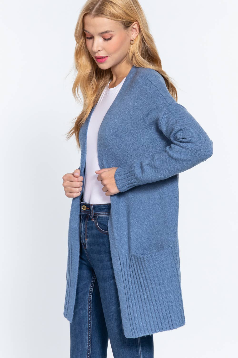 Long Sleeve Open Front with Pocket Sweater Cardigan