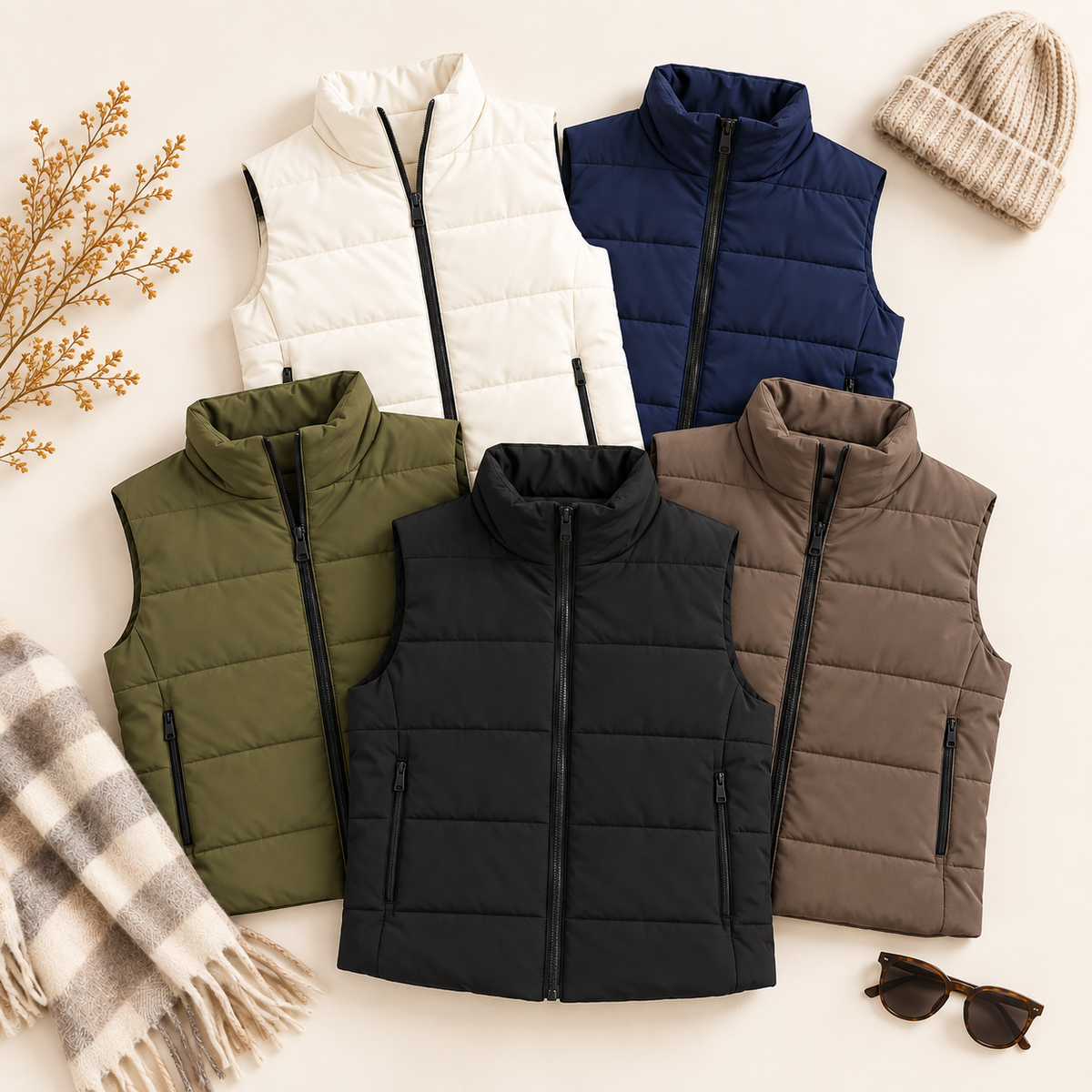 Contrast Zip Cropped Puffer Vest (variety of colors)