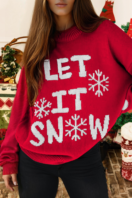 Let It Snow Christmas Dotty Sleeve Loose Sweater