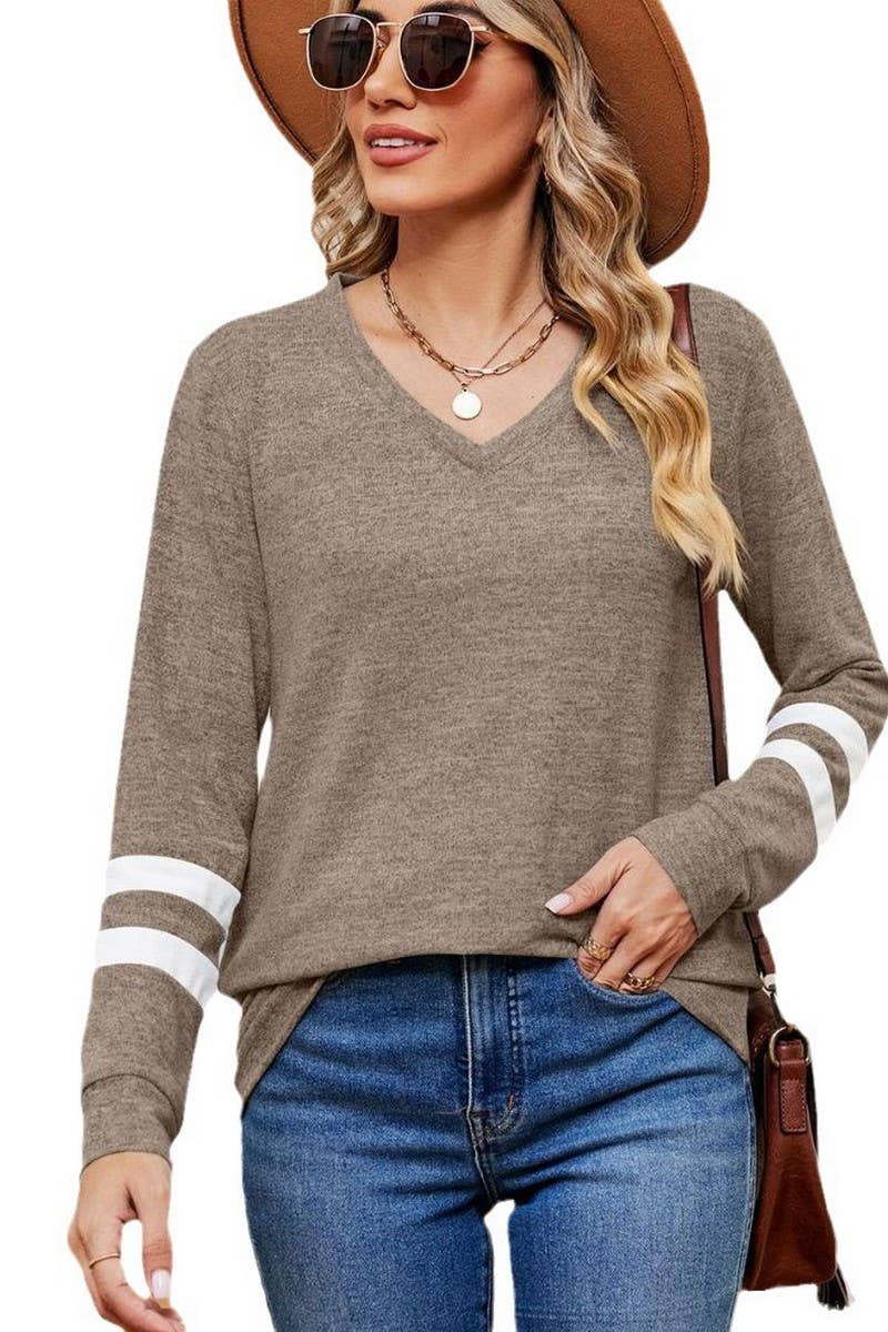 V-Neck Long Sleeved Contrast Color Top