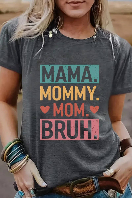 Cotton Crew Neck Printed Mom Top