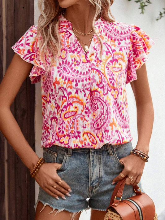 Vcay paisley print butterfly sleeve blouse
