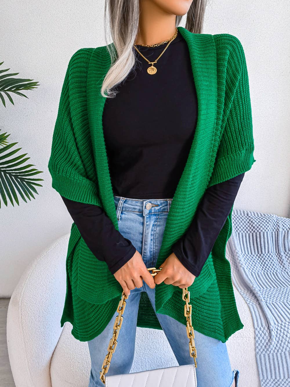 Lapel Half-Sleeved Sweater Cardigan