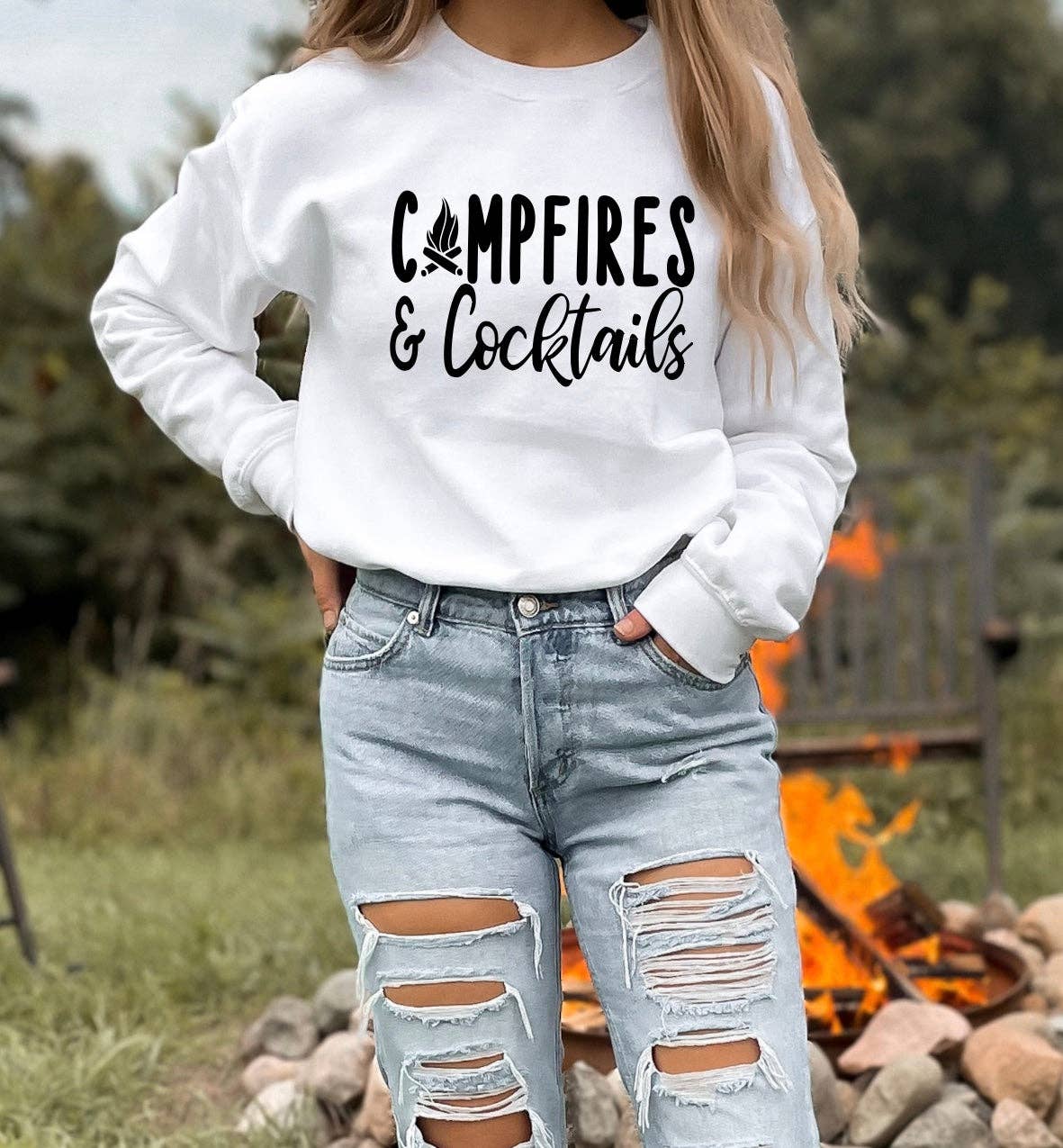 Campfires and Cocktails- Unisex Crewneck for Camping Lovers