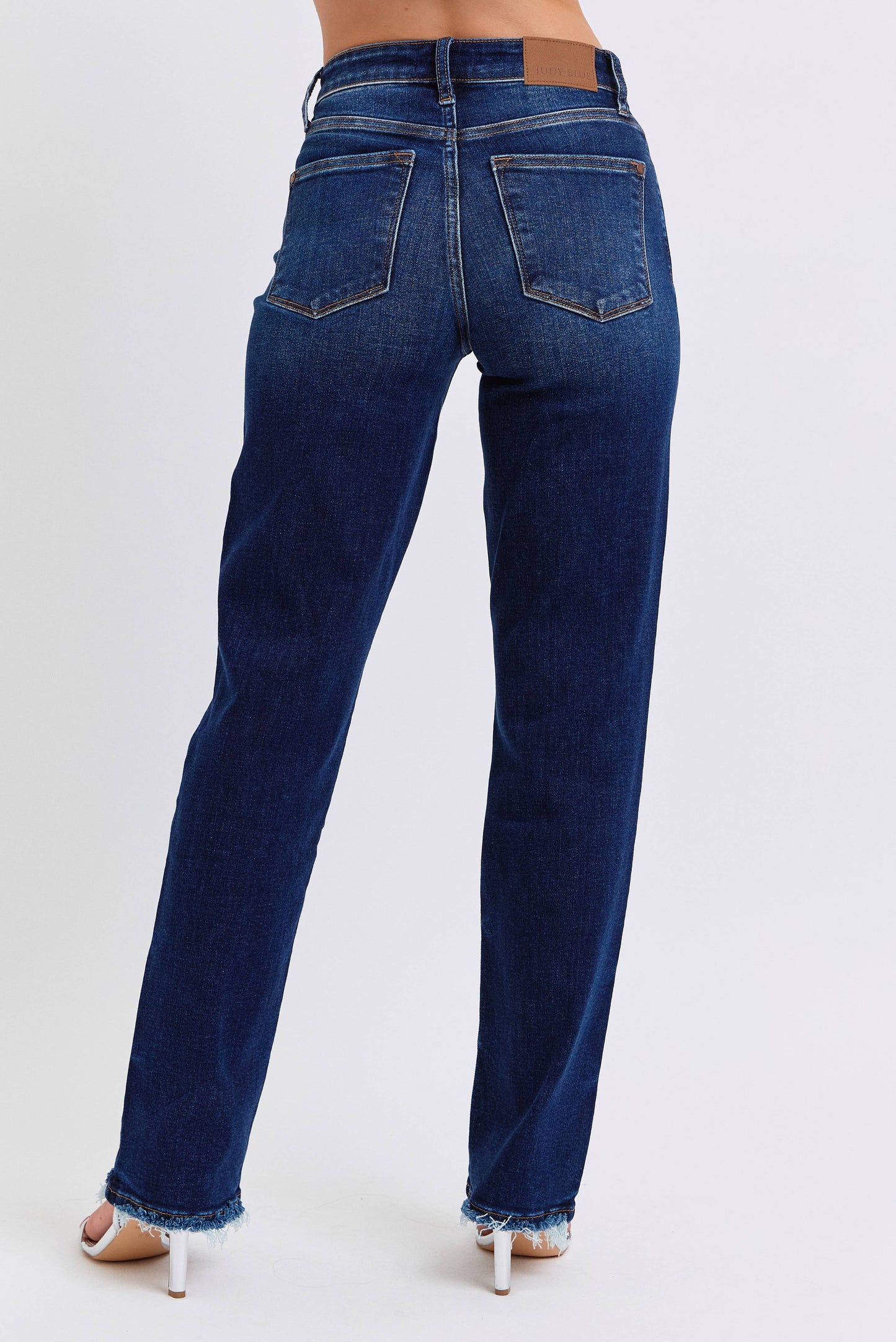 Judy Blue Mid Rise Straight Leg with Fray Hem (32" inseam)