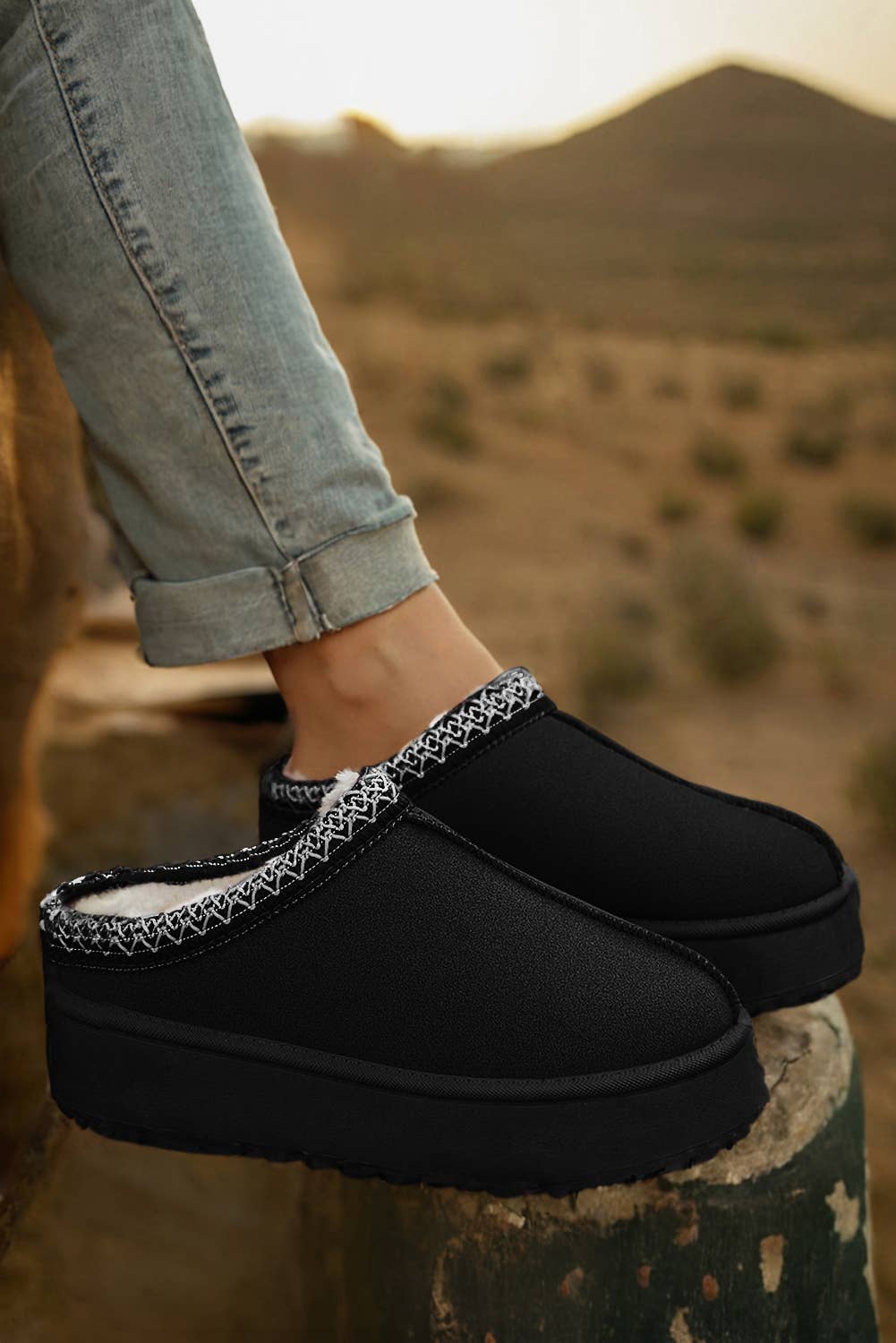 Contrast Print Suede Plush Lined Boots