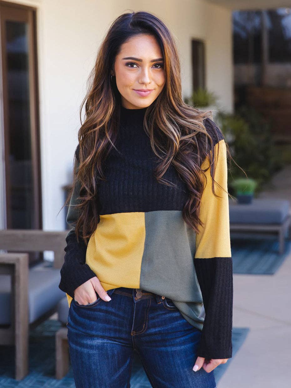 Tri-color Mock Neck Emrie Sweater