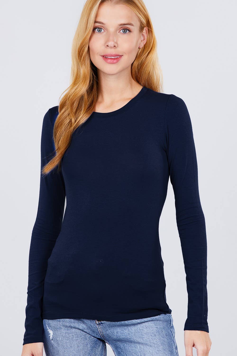 Long Sleeve Crew Neck Cotton Spandex Jersey Top