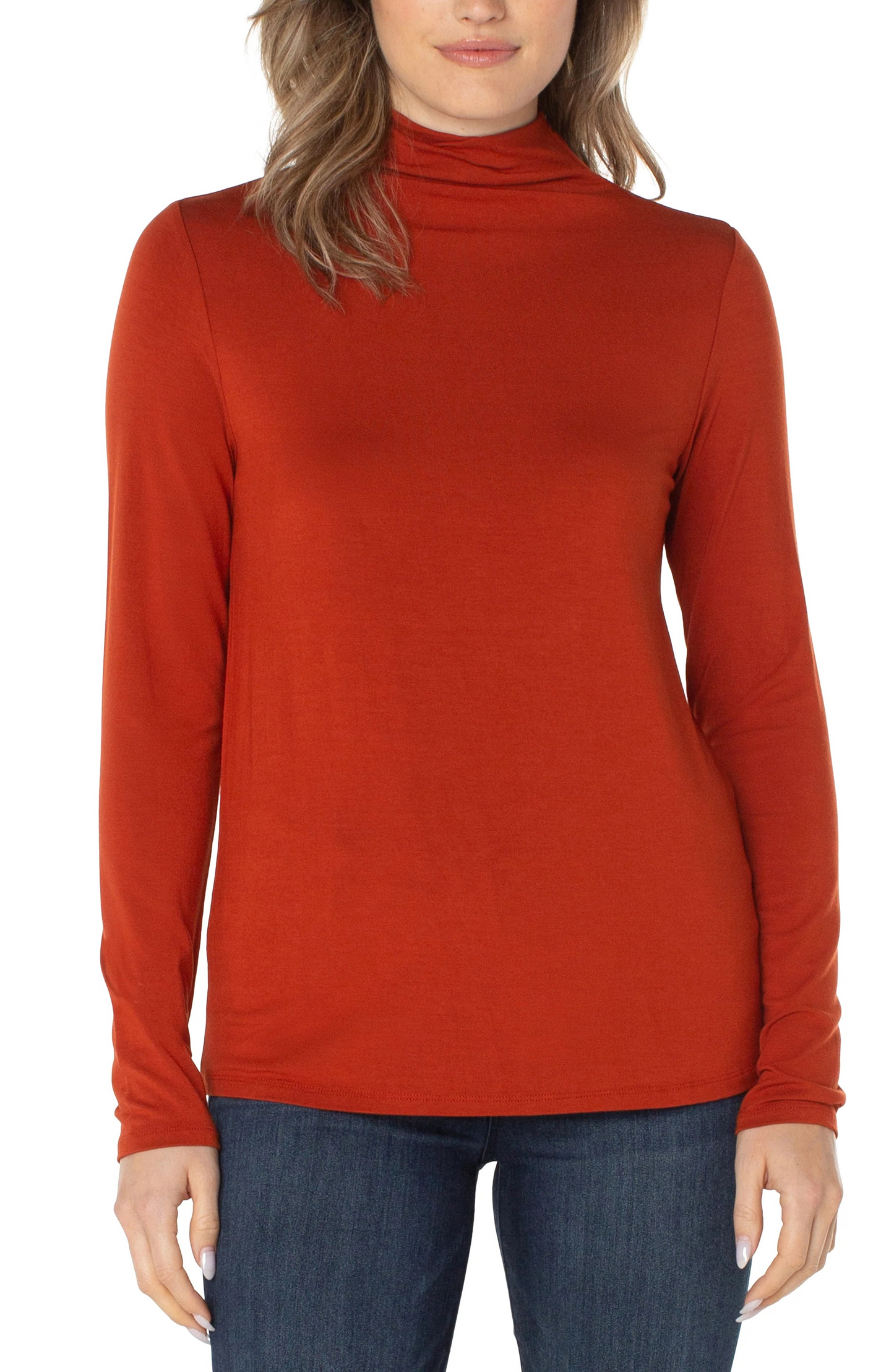 Liverpool Mock Neck Long Sleeve Knit Top (Red Velvet)