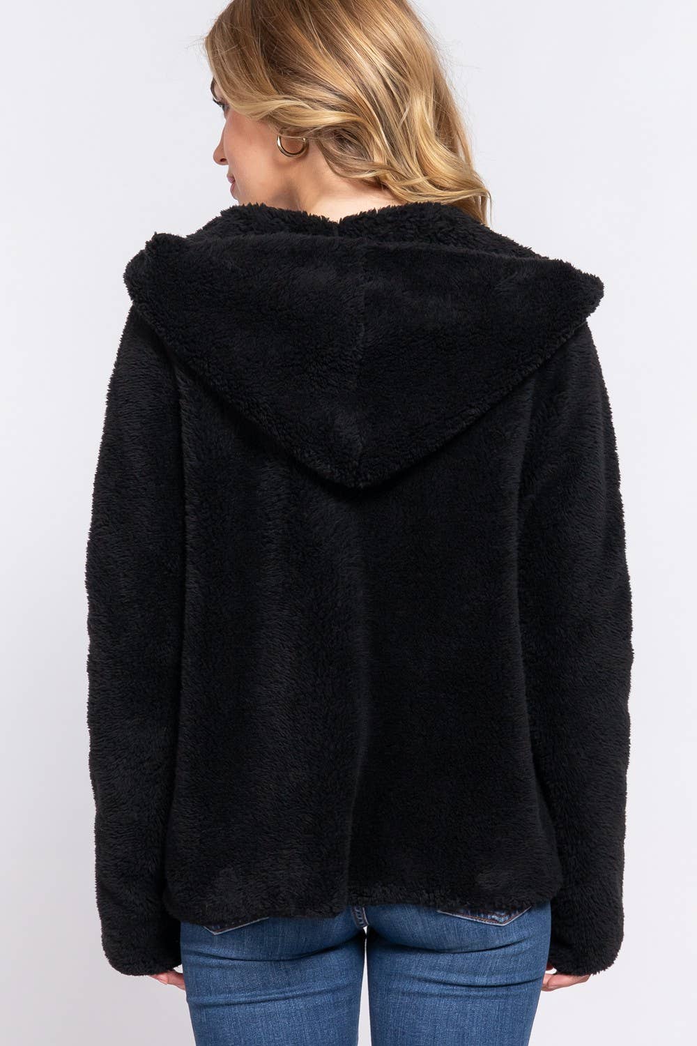Long Dolman Sleeve Hoodie Sherpa Jacket