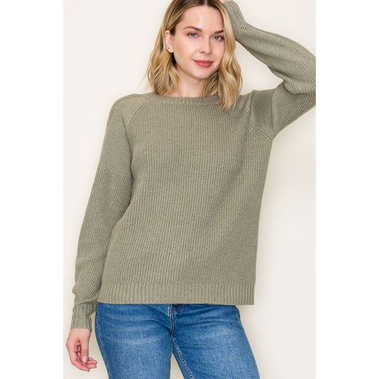 Solid Pullover Raglan Sweater