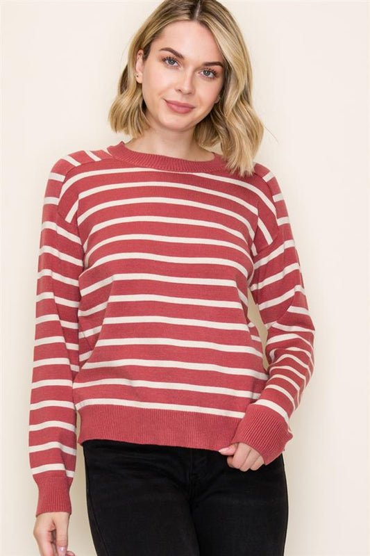 Striped Raglan Long Sleeve Crew Neck Sweater