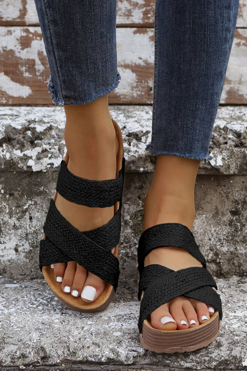 Woven Cross Criss Hollowed Slip-On Sandals