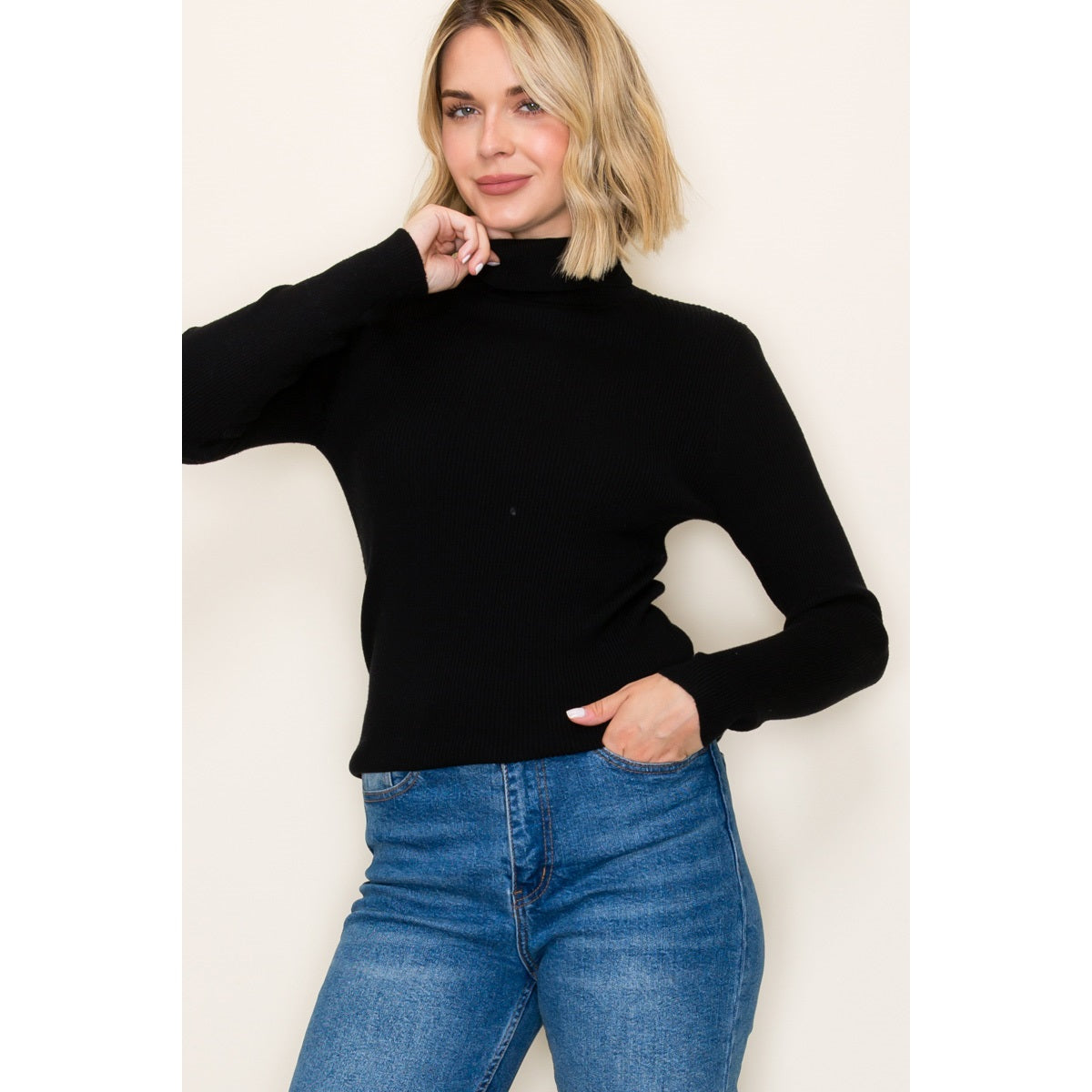 Ribbed Long Sleeve Turtle Neck Sweater