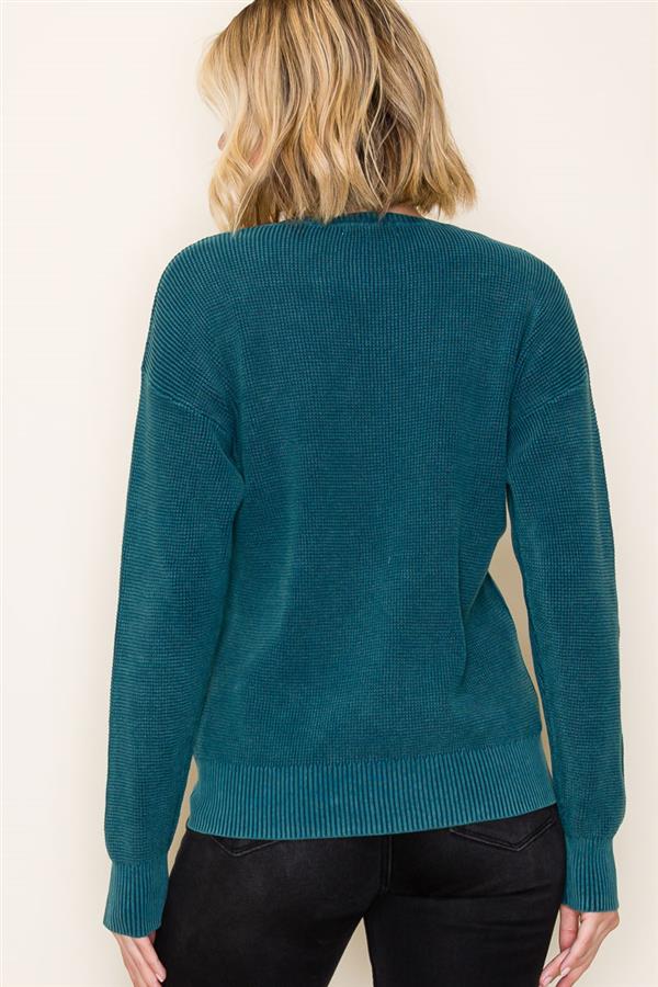 Crew Neck Long Sleeve Mini Waffle Pullover