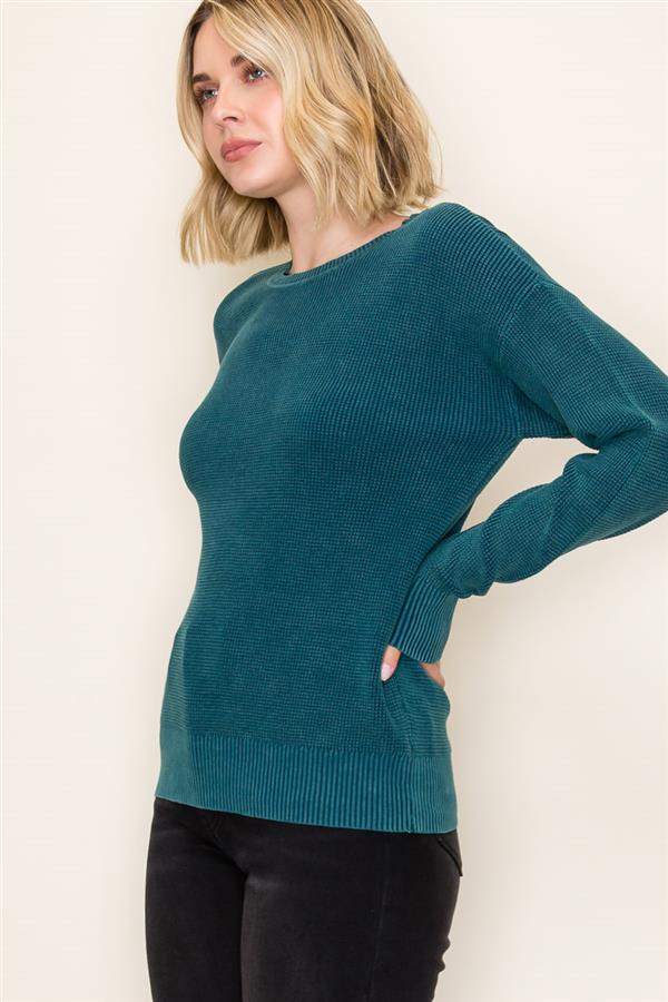 Crew Neck Long Sleeve Mini Waffle Pullover