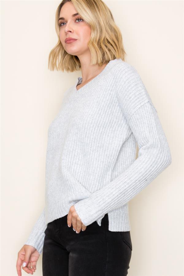 V Neck Super Soft Marled Pullover Sweater (light jade, grey, oatmeal)