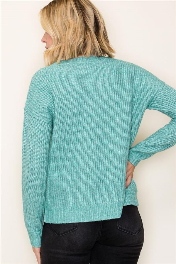 V Neck Super Soft Marled Pullover Sweater (light jade, grey, oatmeal)